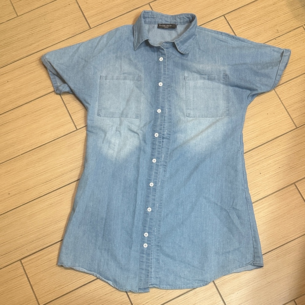 Casual Chambray Shirt Dress in Blue